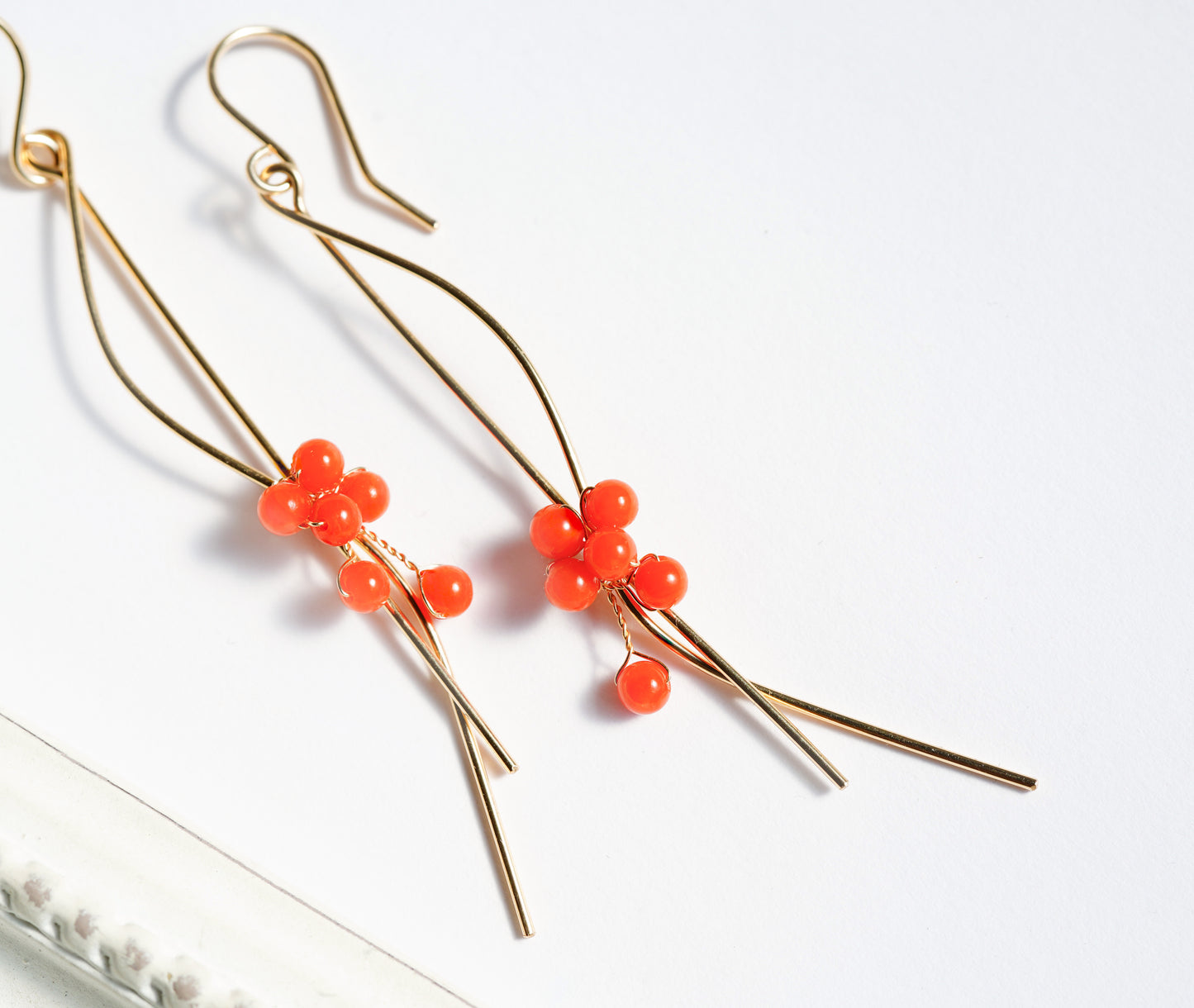 Japanese Red Coral Wavy Earrings in 14K Gold filled