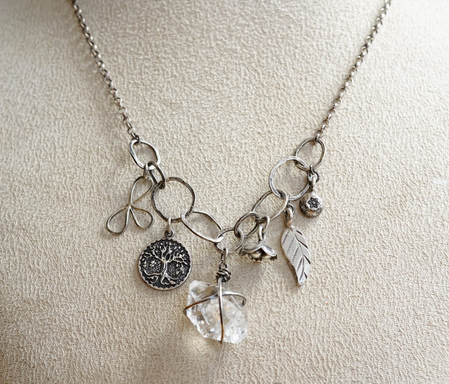 Herkimer Diamond with Tree of Life Charms Necklace