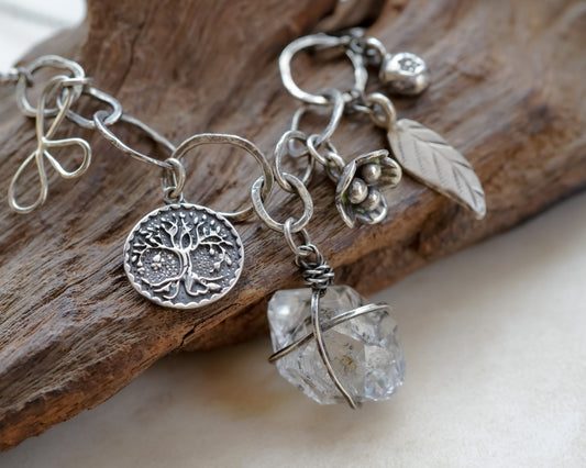 Herkimer Diamond with Tree of Life Charms Necklace