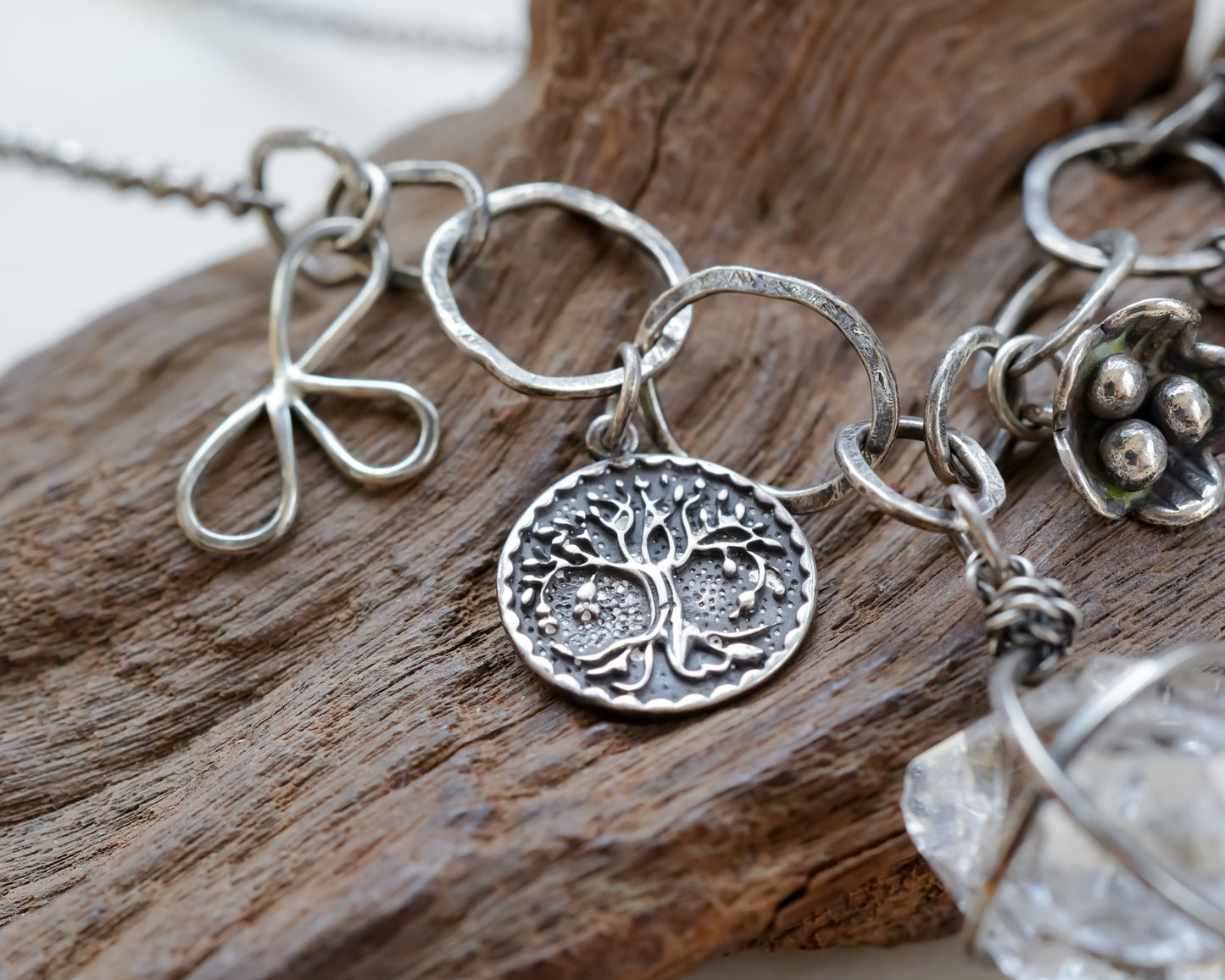 Herkimer Diamond with Tree of Life Charms Necklace