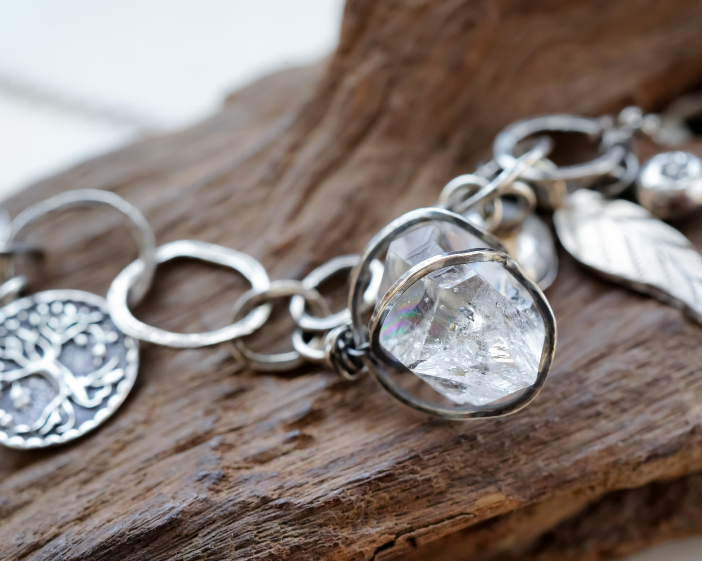 Herkimer Diamond with Tree of Life Charms Necklace