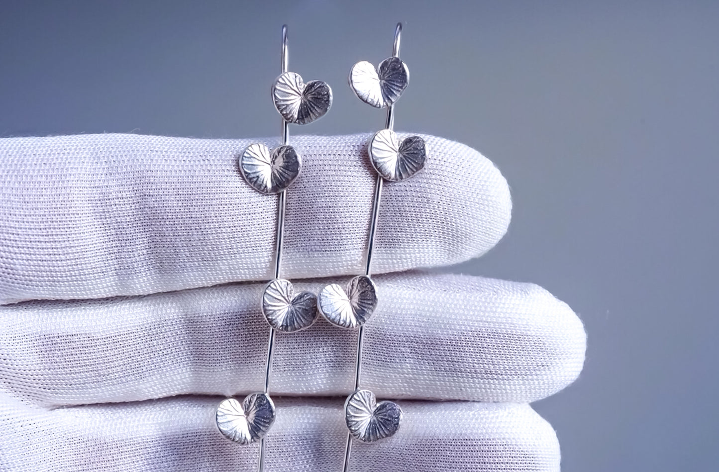 Lotus Leaf Drop Earrings in Sterling silver