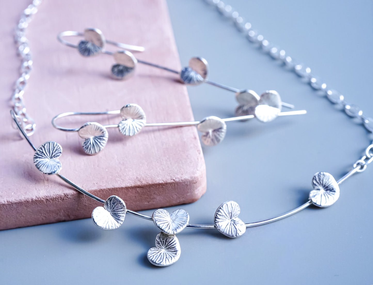 Lotus Leaf Long Earrings in Sterling Silver