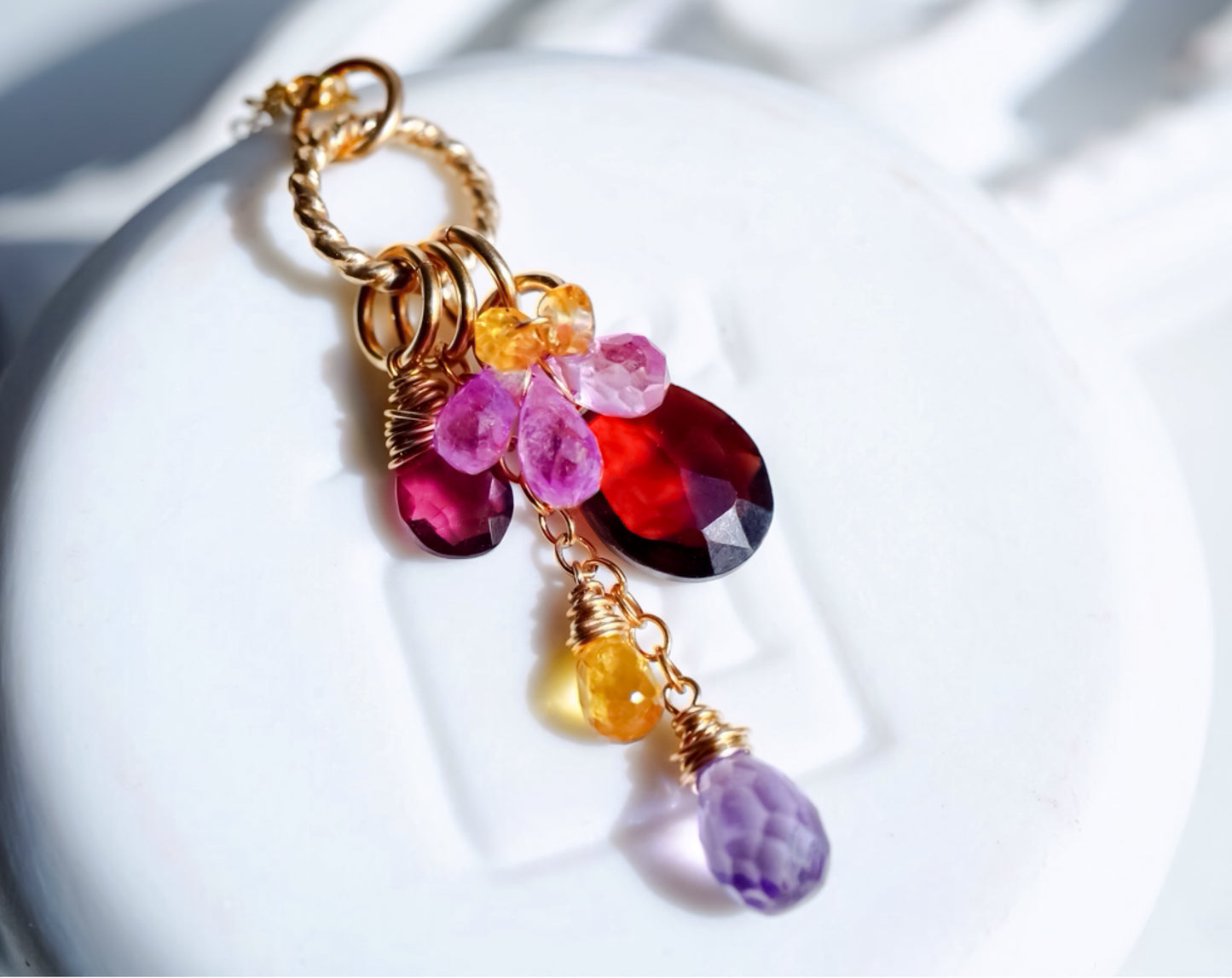 Red Garnet Pink Sapphire Dainty Pendant in 14K Gold filled