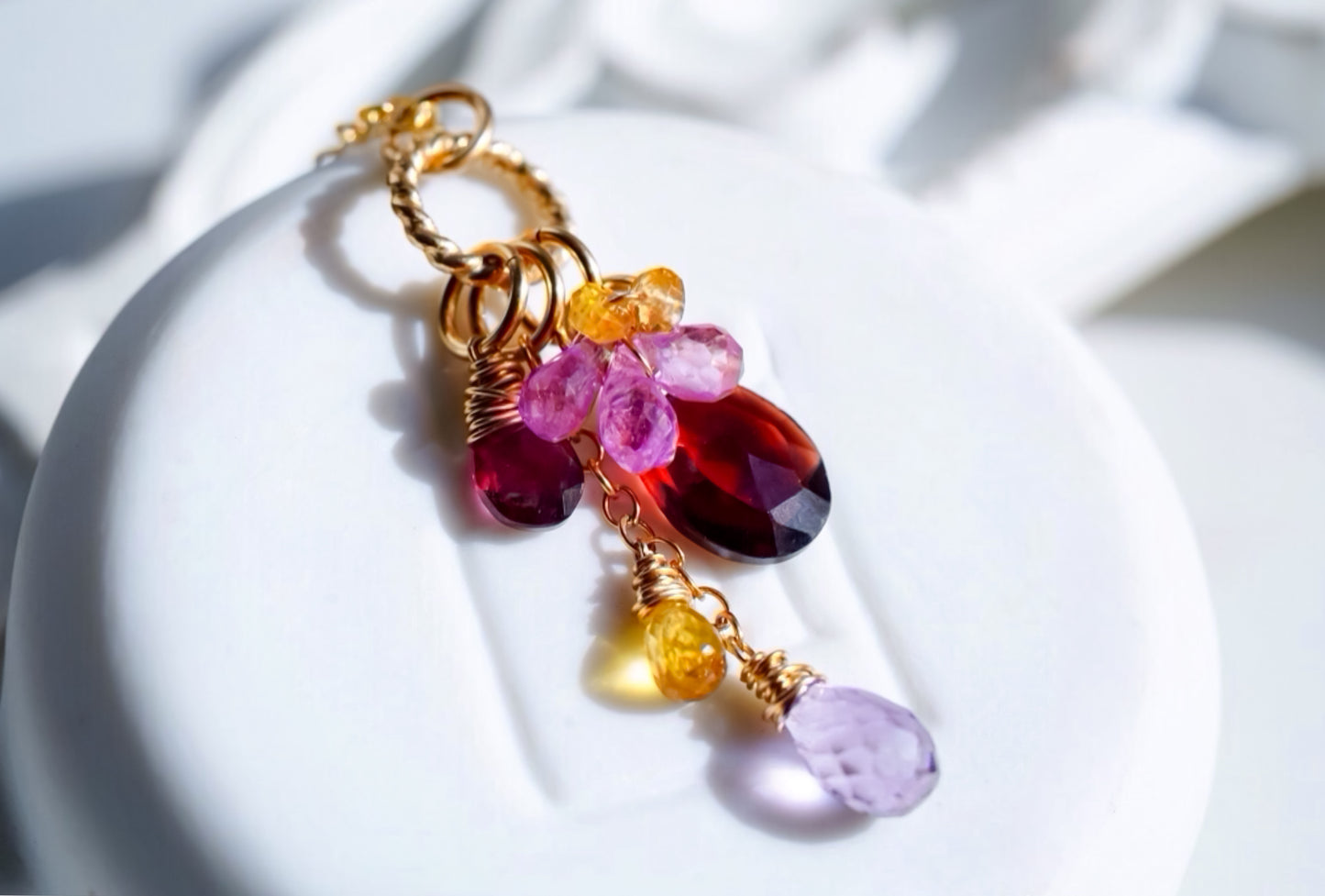 Red Garnet Pink Sapphire Dainty Pendant in 14K Gold filled