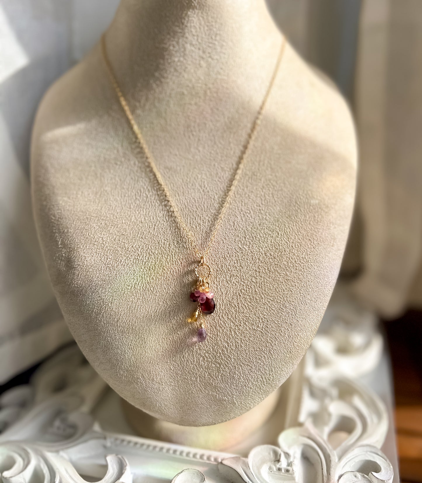 Red Garnet Pink Sapphire Dainty Pendant in 14K Gold filled