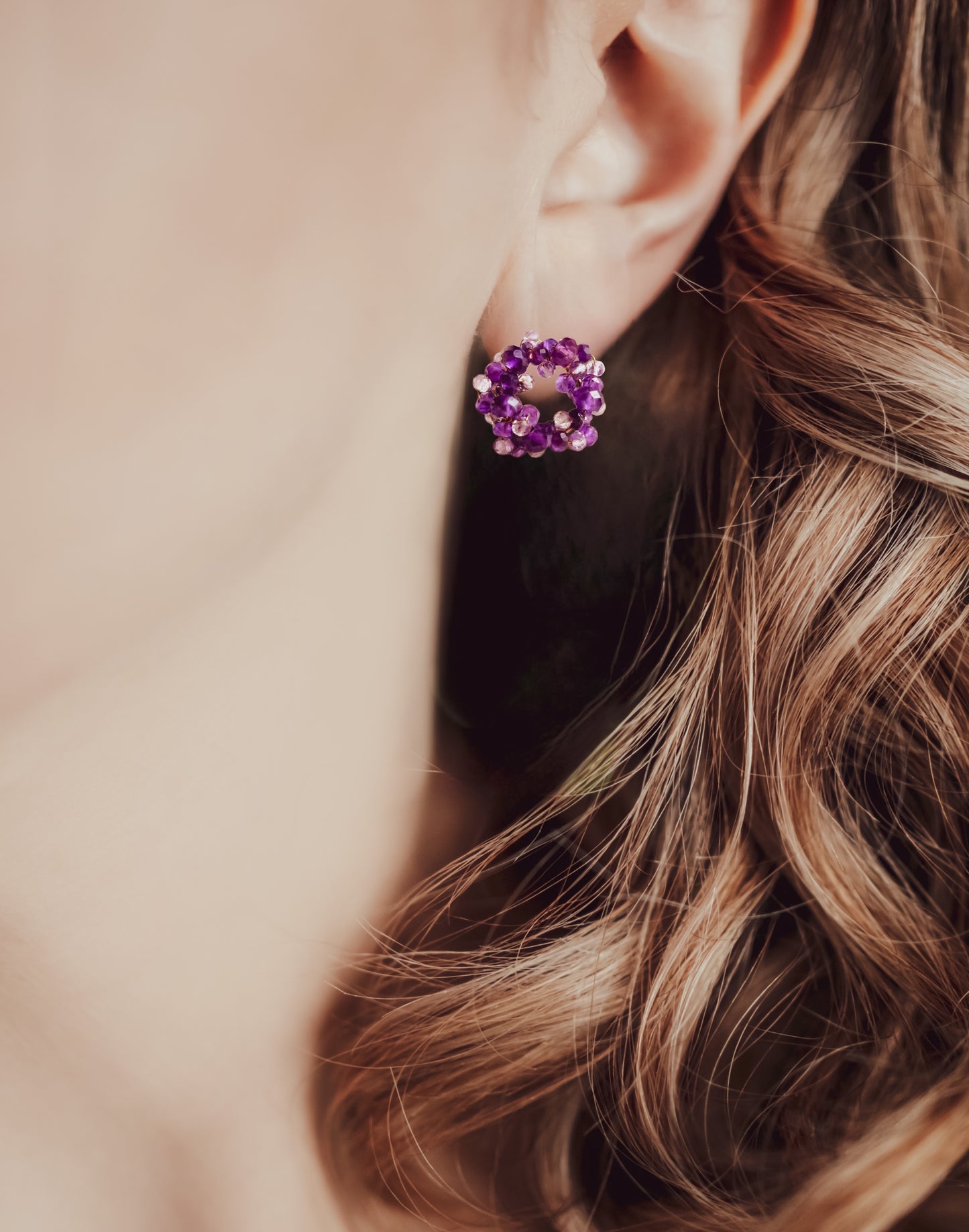 Rich Purple Amethyst Beads Wire wrapped Circle Studs