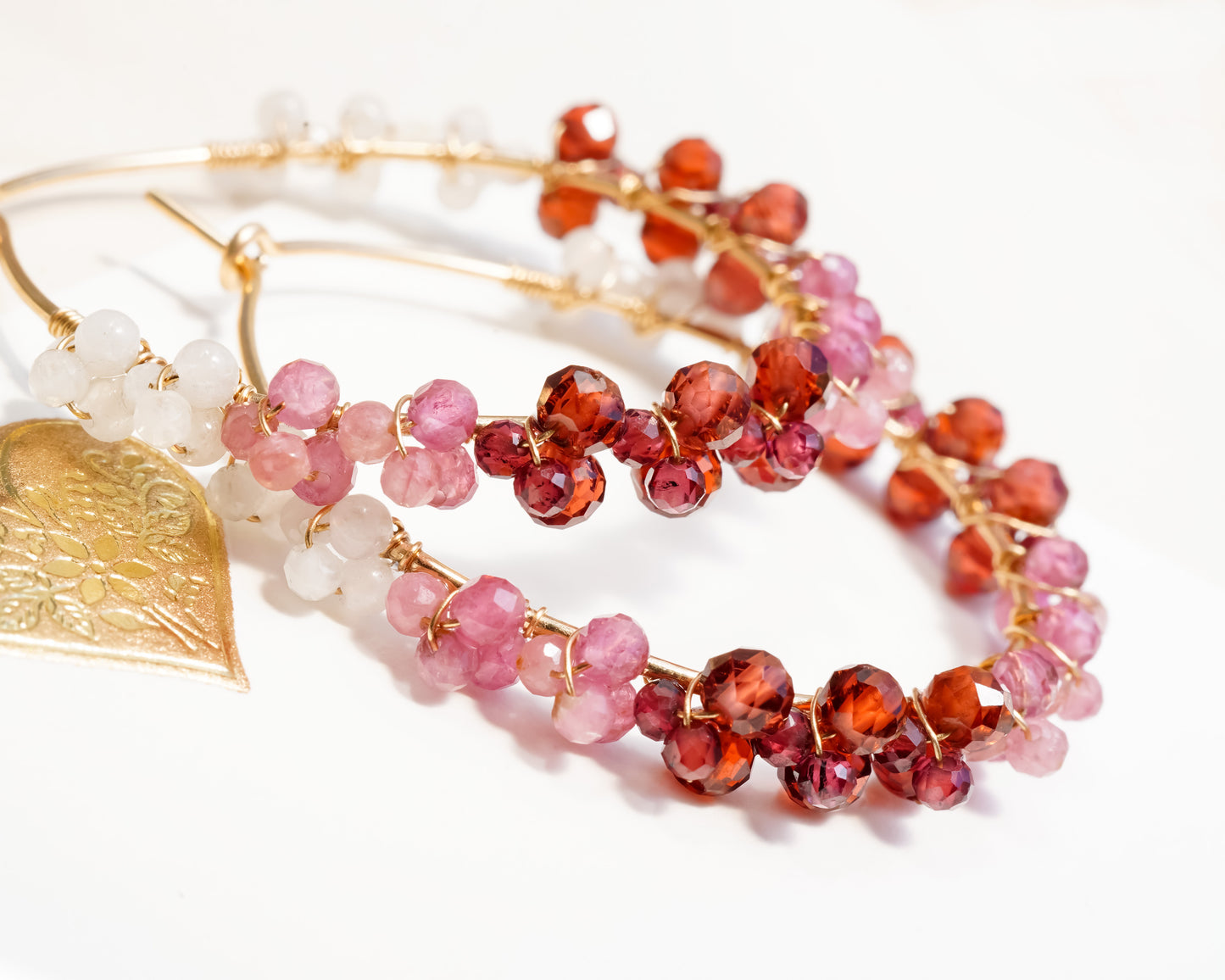 Pink and Red Ombré Gemstone Hoop in 14K Gold filled