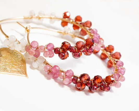 Pink and Red Ombré Gemstone Hoop in 14K Gold filled