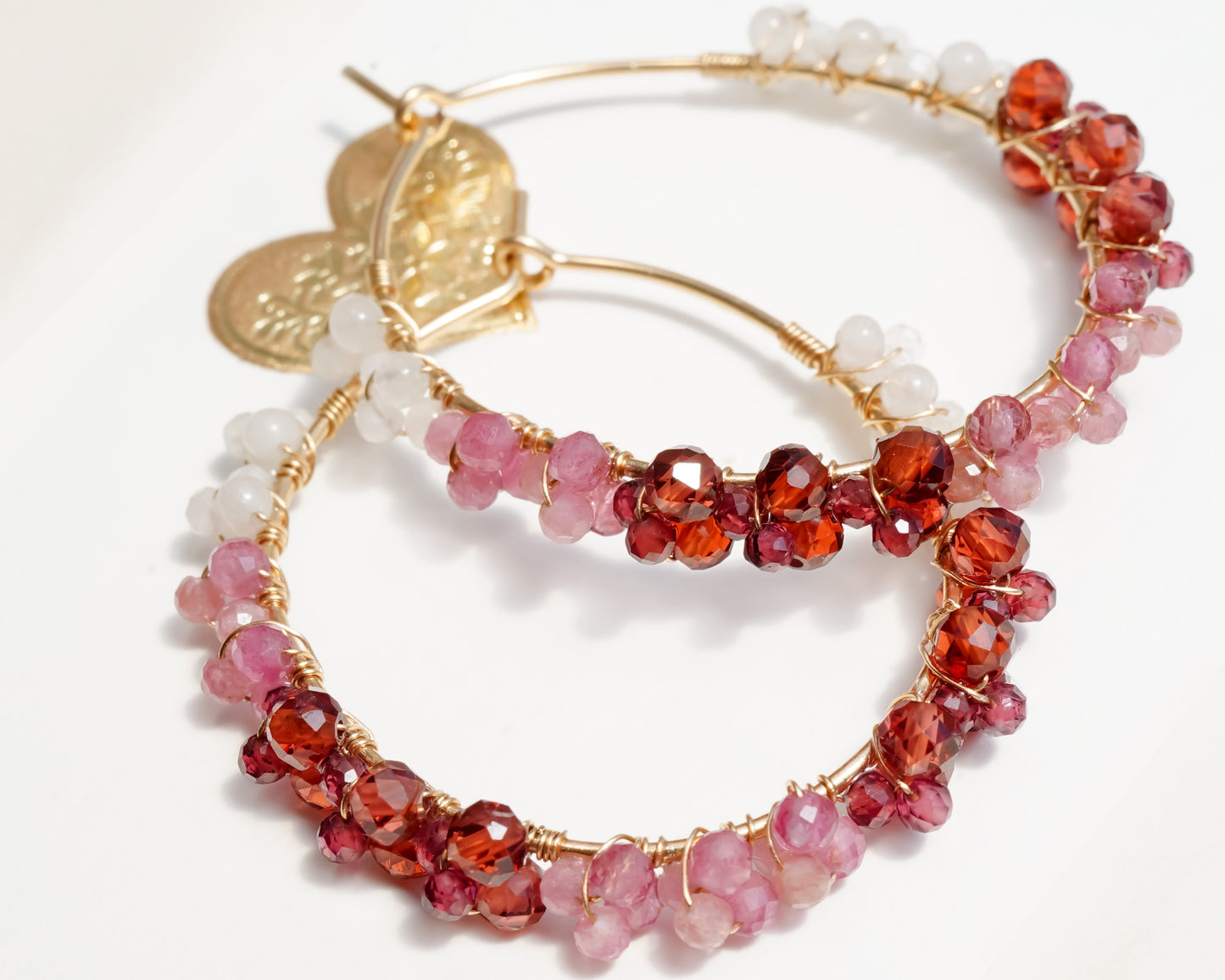 Pink and Red Ombré Gemstone Hoop in 14K Gold filled