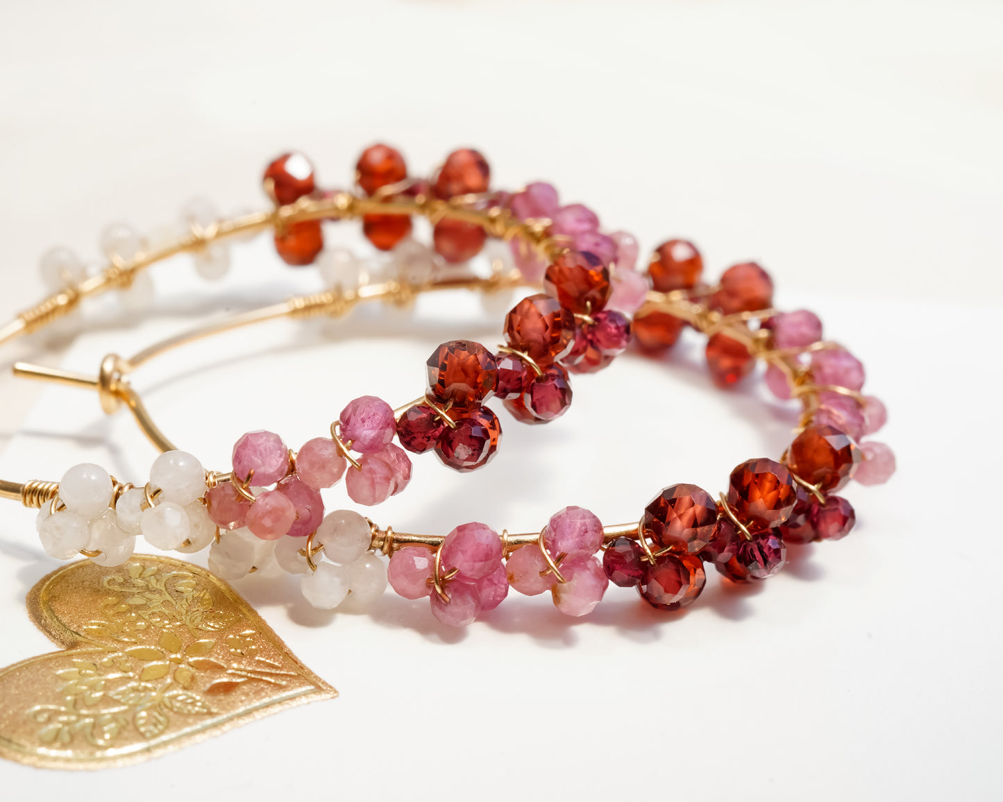 Pink and Red Ombré Gemstone Hoop in 14K Gold filled