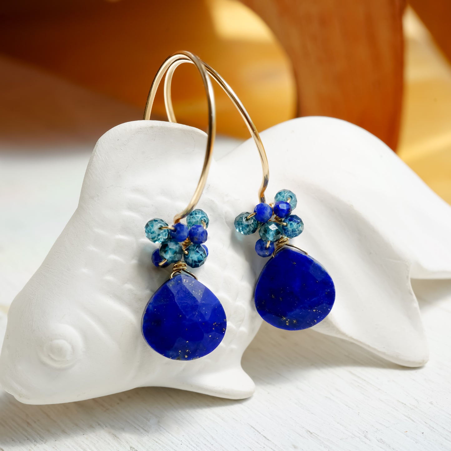 Lapis Lazuli Drop Earrings in Gold filled