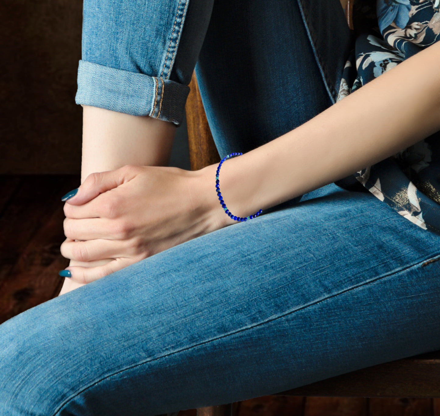 Lapis lazuli Simple Bead Bracelet in Gold filled