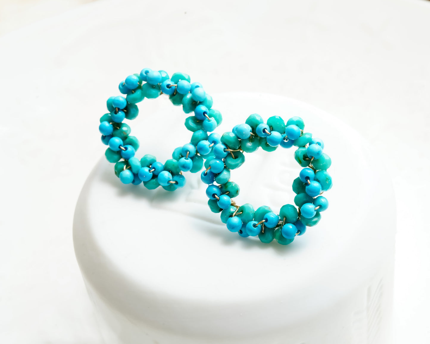 Turquoise Beads Circle Studs in 14K Gold filled