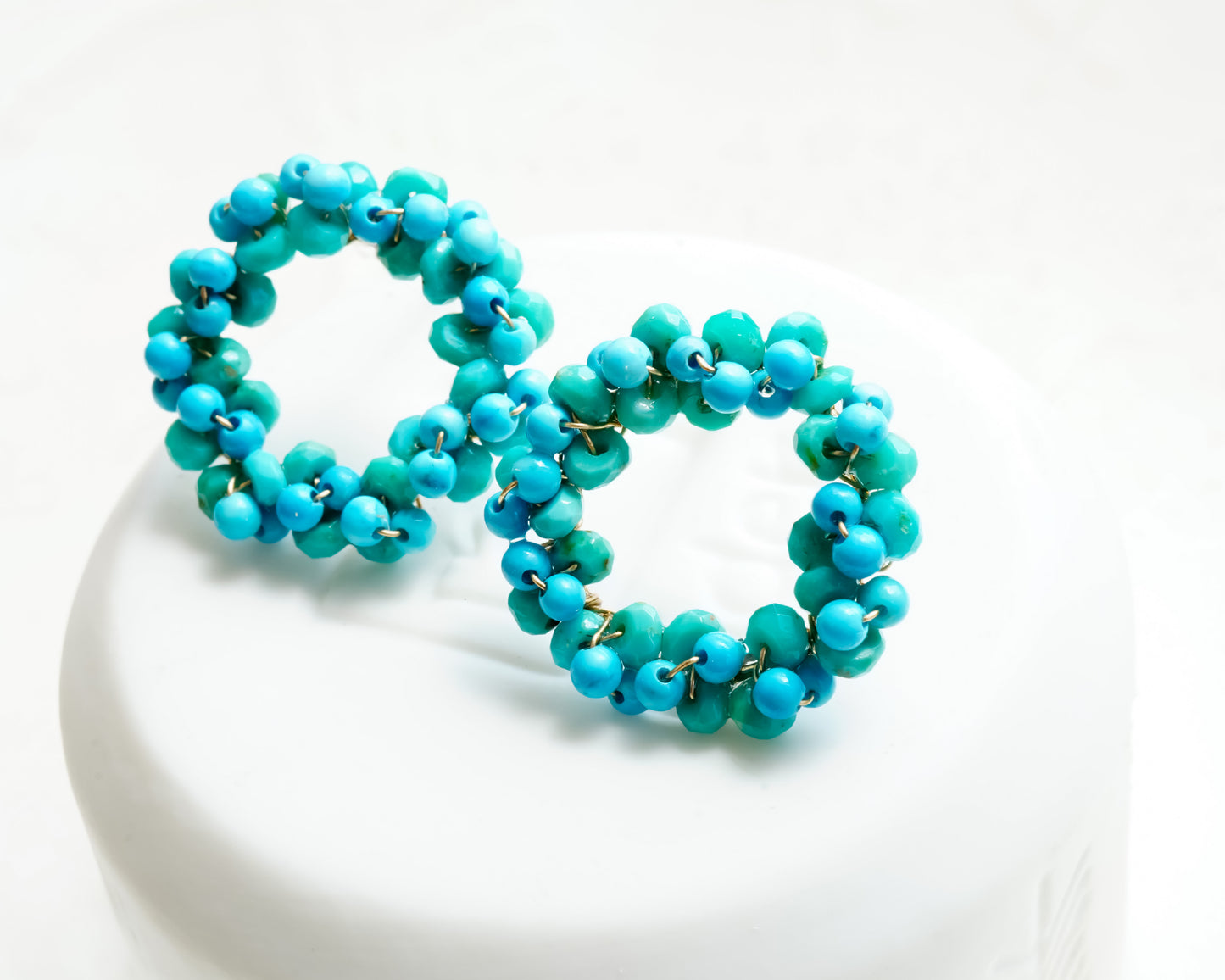 Turquoise Beads Circle Studs in 14K Gold filled