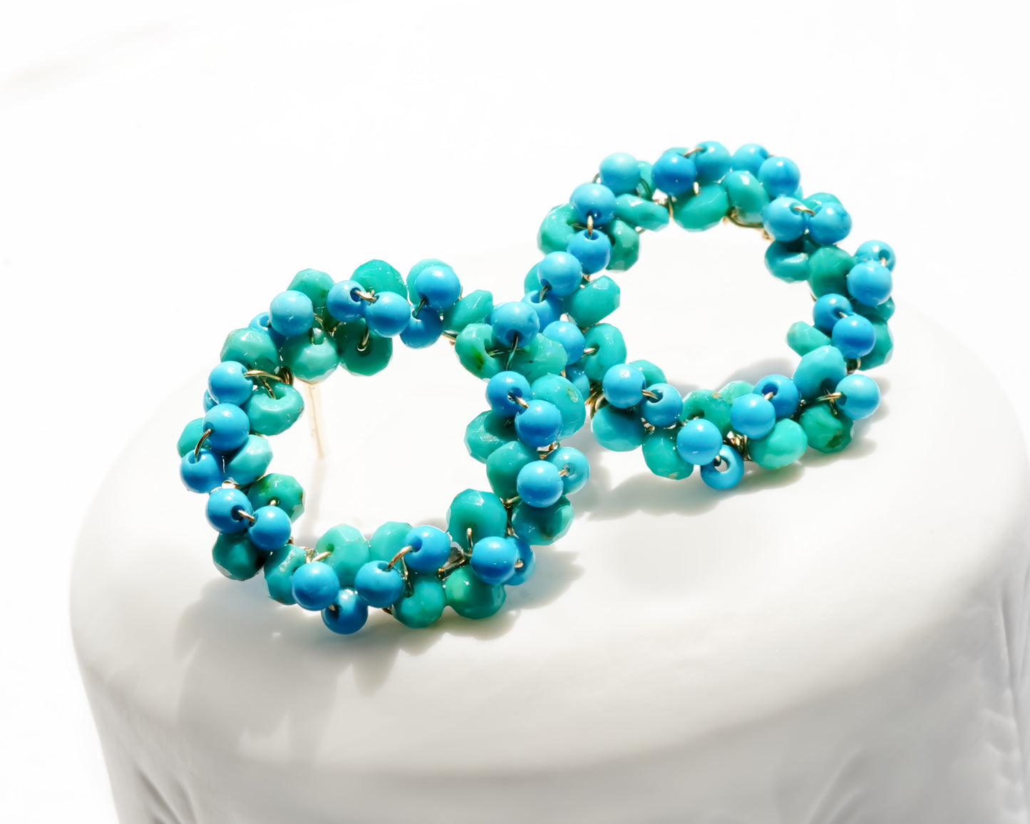 Turquoise Beads Circle Studs in 14K Gold filled