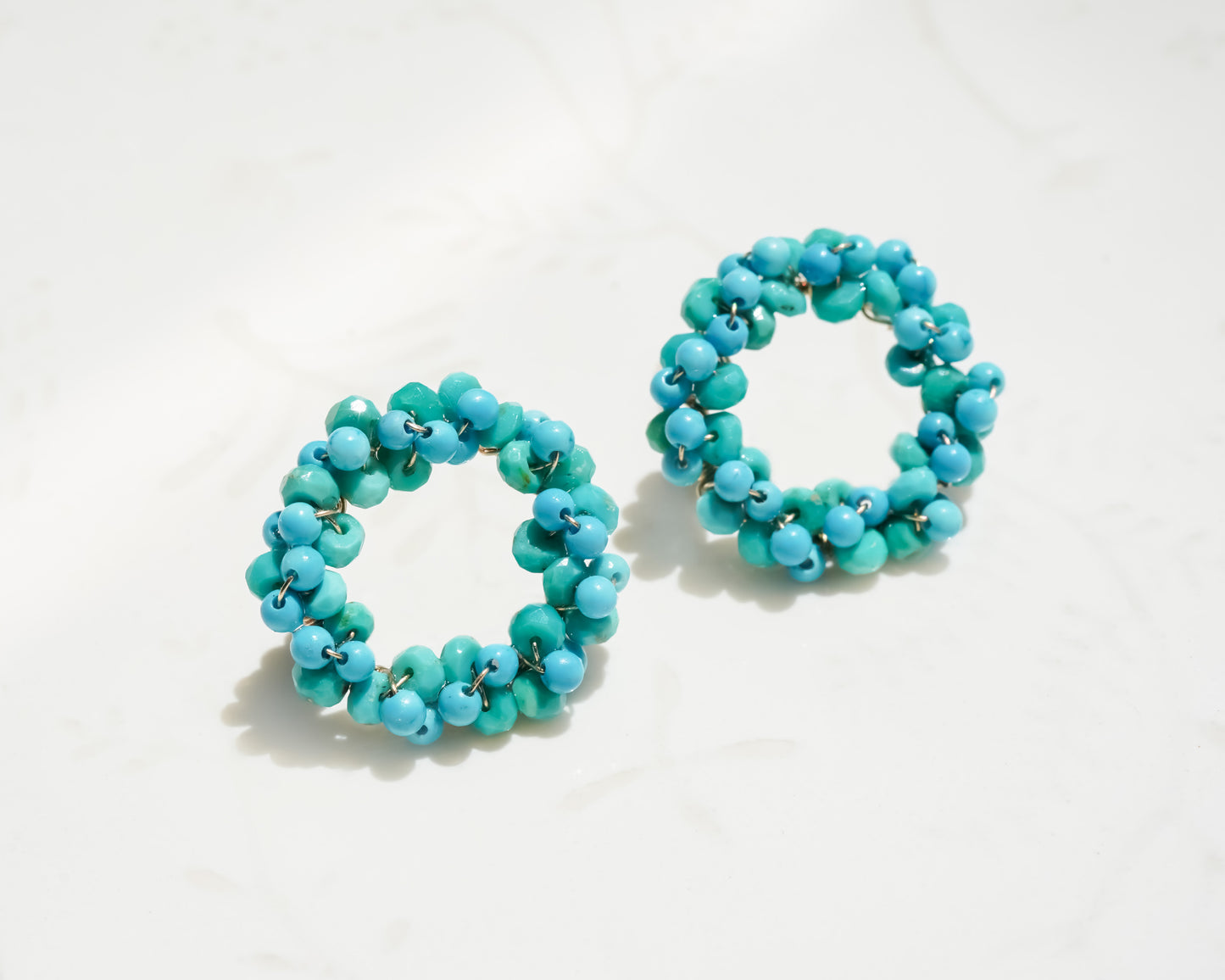 Turquoise Beads Circle Studs in 14K Gold filled