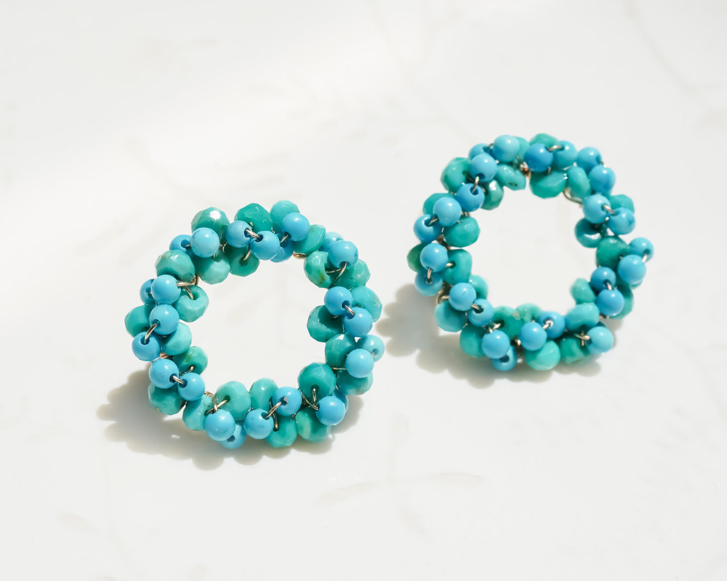 Turquoise Beads Circle Studs in 14K Gold filled