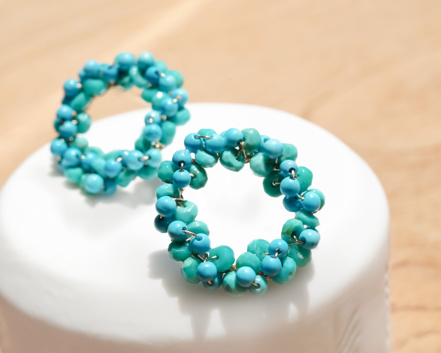 Turquoise Beads Circle Studs in 14K Gold filled