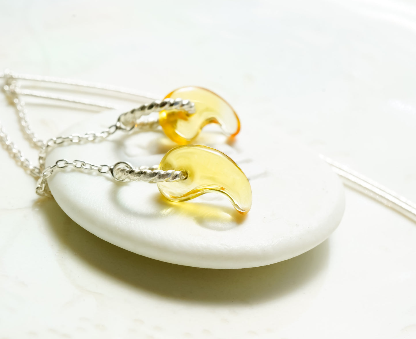 Citrine Magatama Charm Threader Earrings in Sterling silver