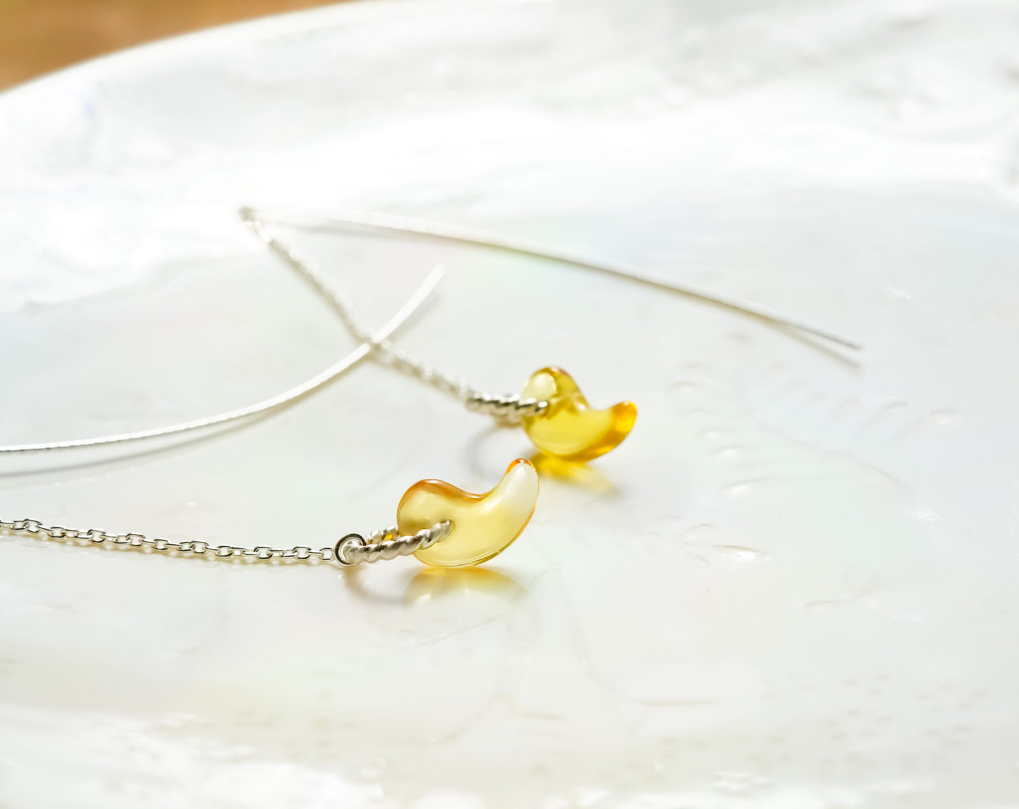 Citrine Magatama Charm Threader Earrings in Sterling silver