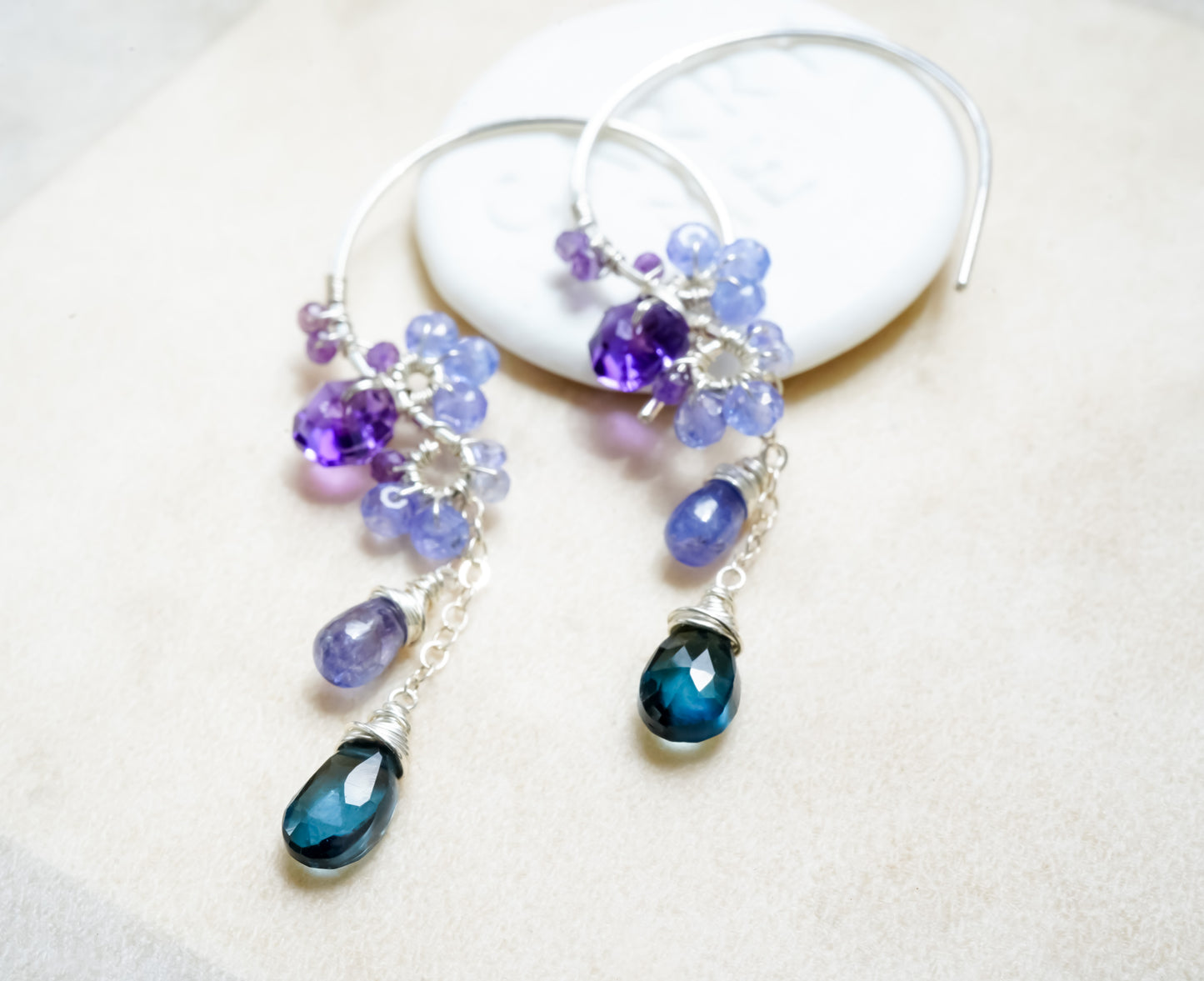 London Blue Topaz and Tanzanite Chandelier Earrings in Sterling silver