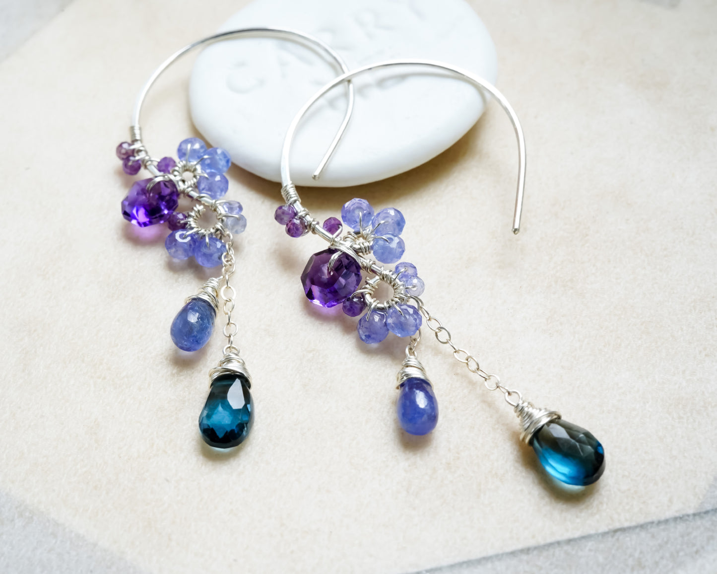 London Blue Topaz and Tanzanite Chandelier Earrings in Sterling silver