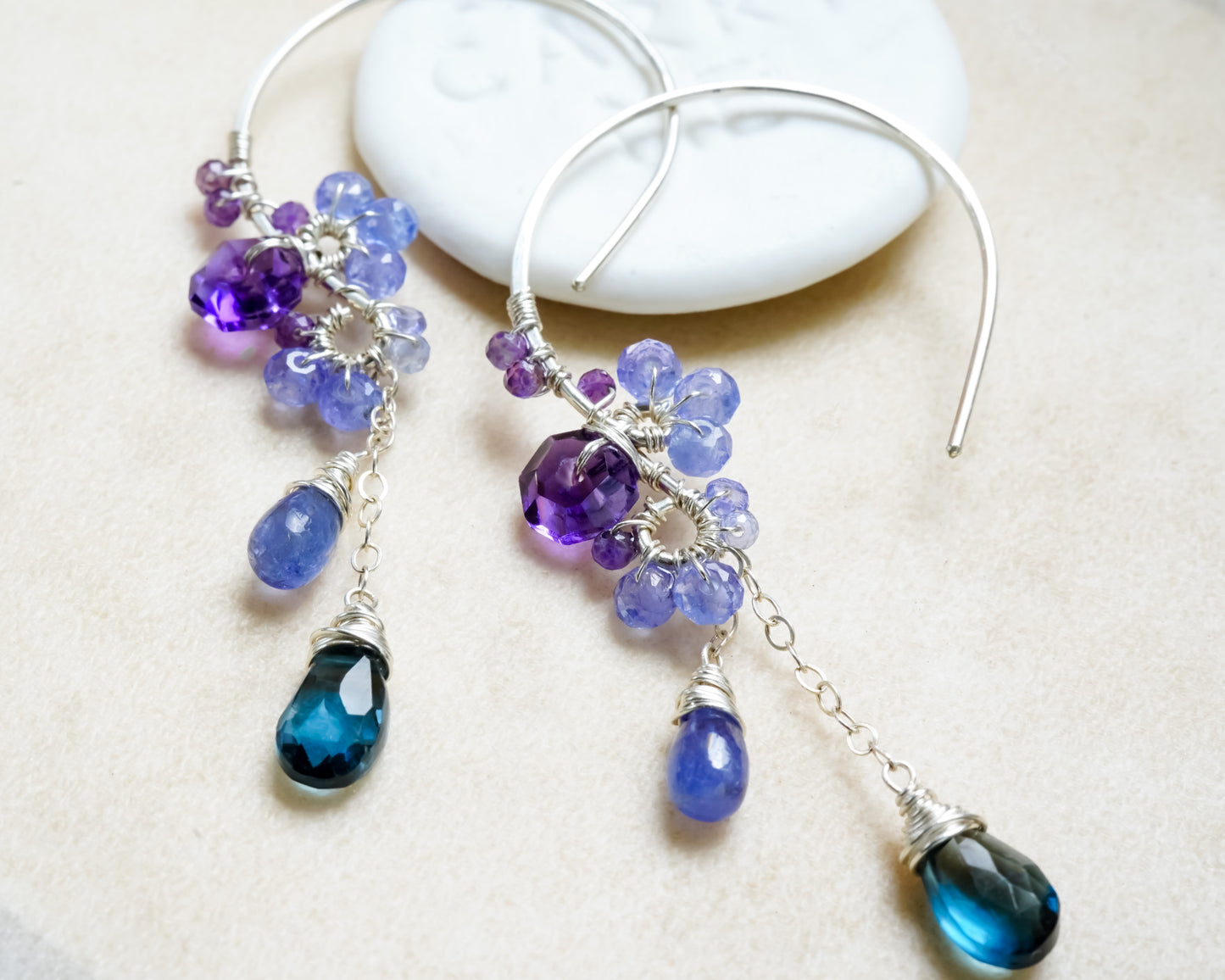 London Blue Topaz and Tanzanite Chandelier Earrings in Sterling silver