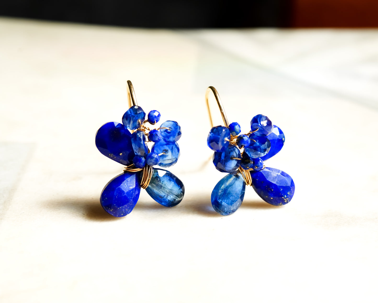 Lapis Lazuli and Kyanite Earrings in 14K Gold filled