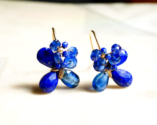 Lapis Lazuli and Kyanite Earrings in 14K Gold filled