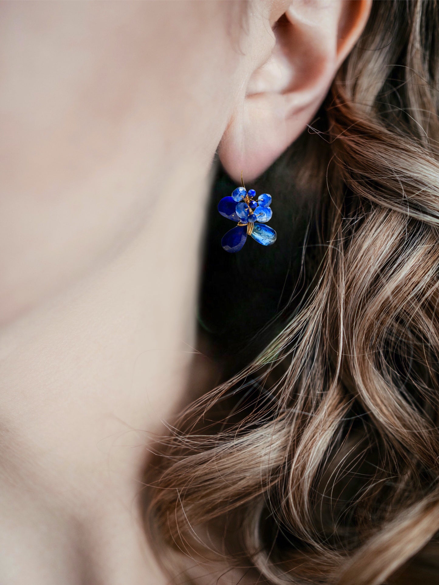 Lapis Lazuli and Kyanite Earrings in 14K Gold filled