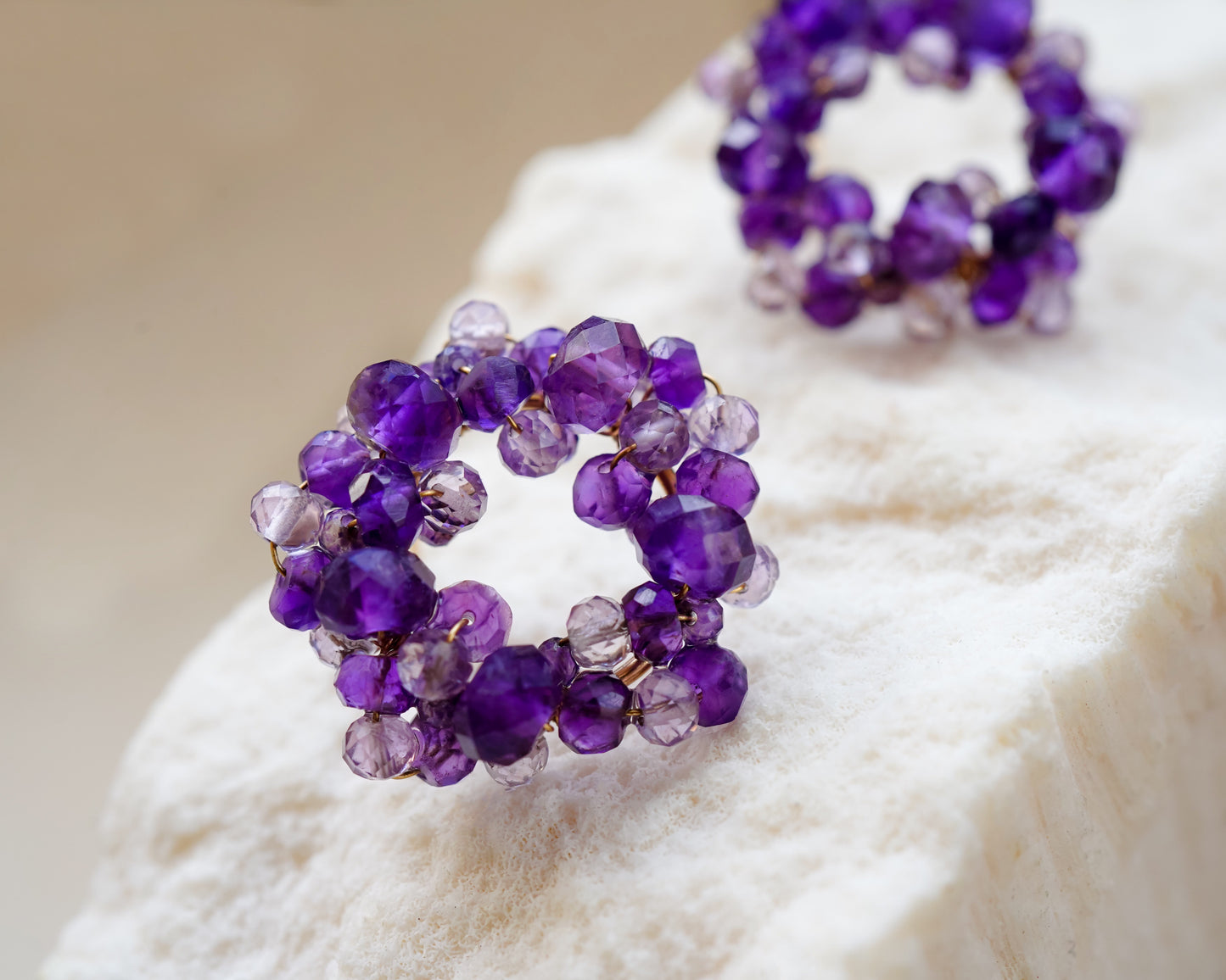 Rich Purple Amethyst Beads Wire wrapped Circle Studs