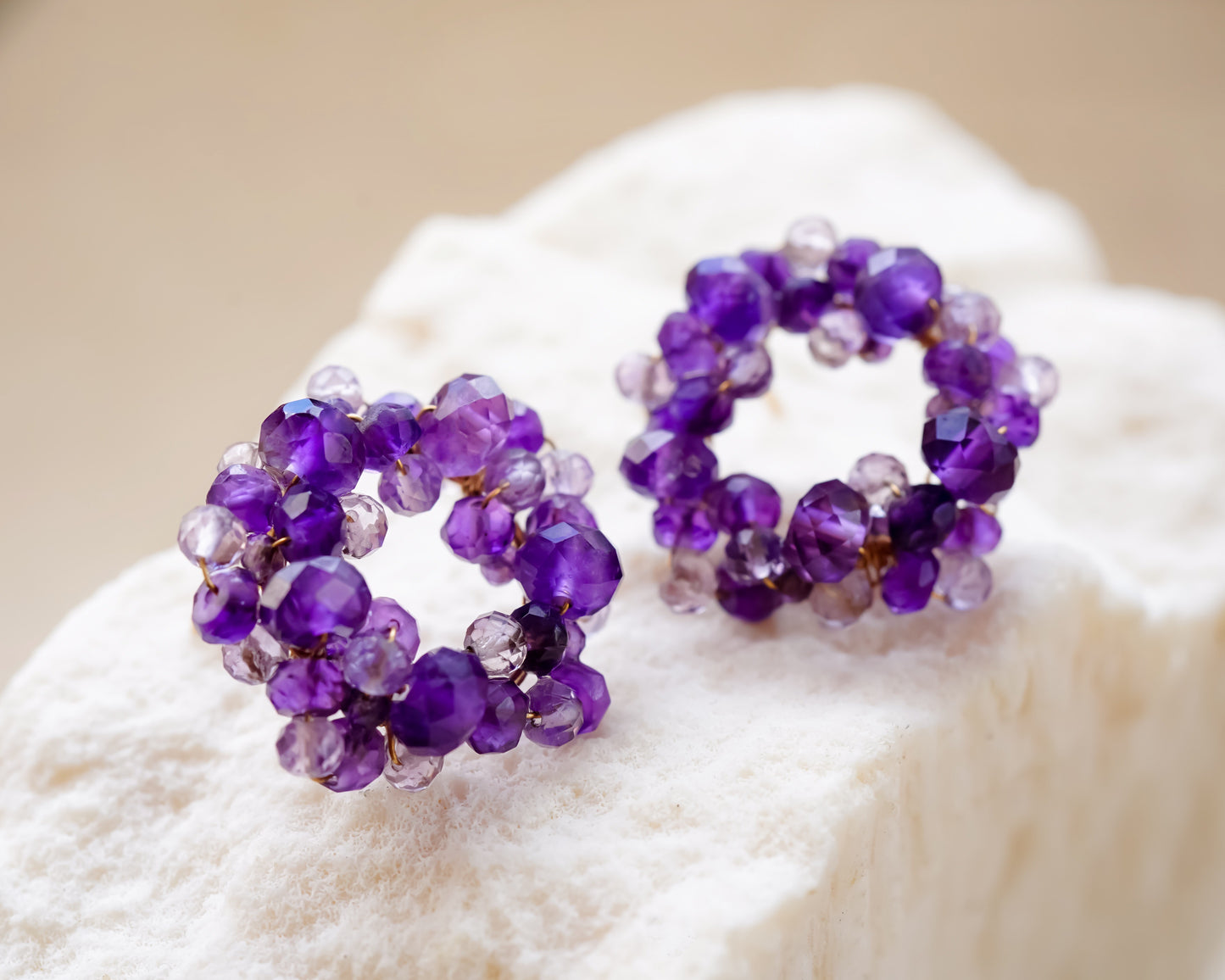 Rich Purple Amethyst Beads Wire wrapped Circle Studs