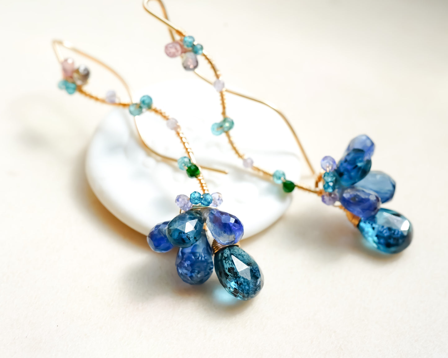 Teal Blue Kyanite Wavy Long Earrings