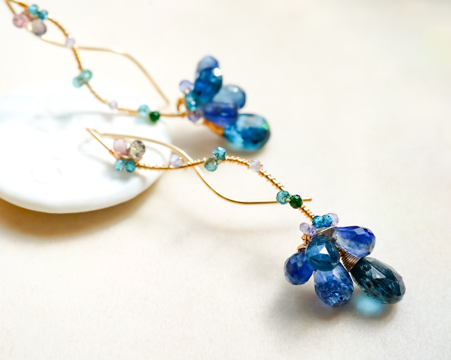 Teal Blue Kyanite Wavy Long Earrings