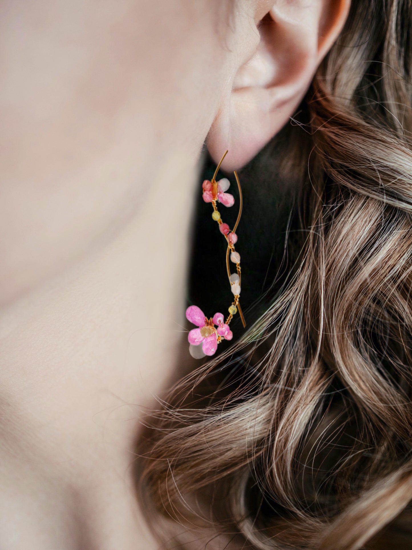 Pink Sapphire Cherry Blossoms Earrings