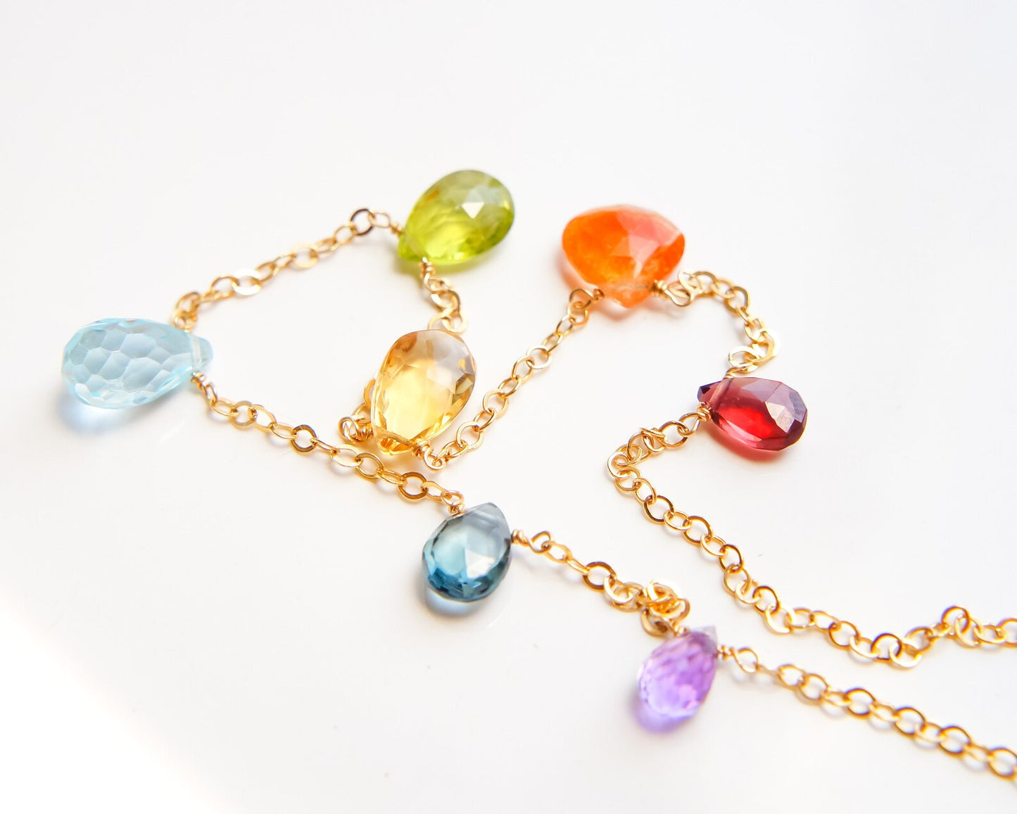 Multicolor Gemstones Station Necklace in Gold filled