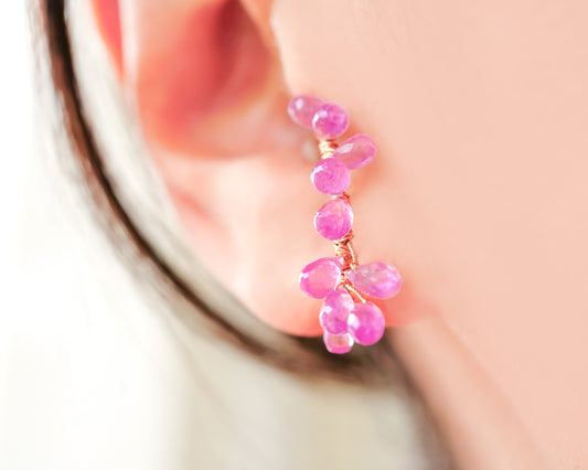 Pink Sapphire Cluster Drops Ear Cuff