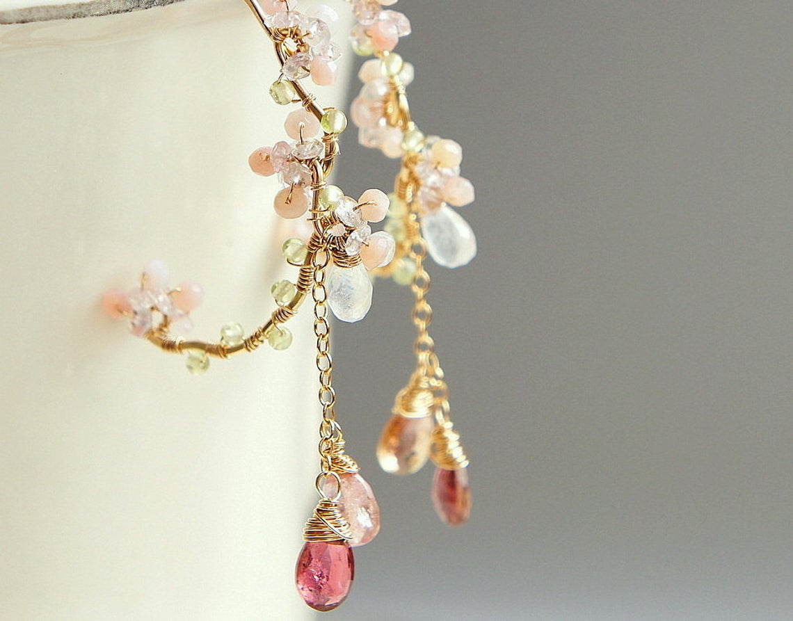 Inspired by Cherry Blossoms Chandelier Earrings in Gold filled