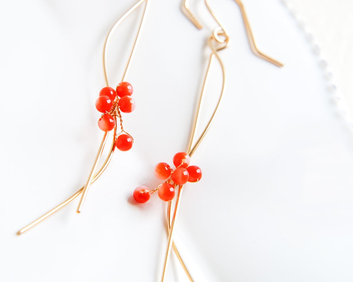 Undyed Japanese Red Coral Earrings