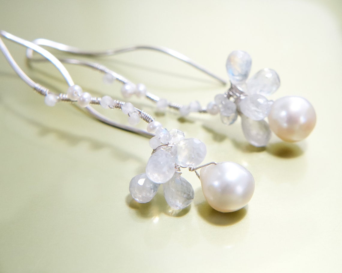 Japanese Akoya Pearl Wedding Earrings in Sterling silver