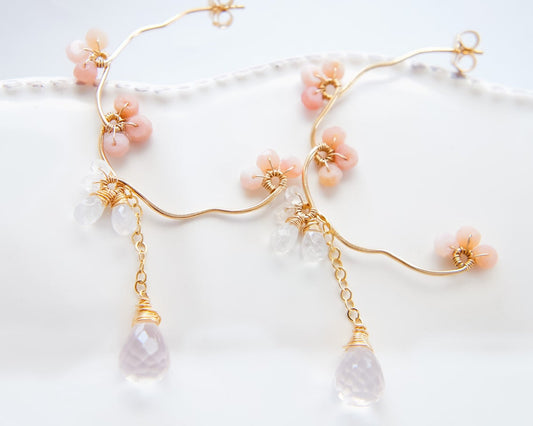 Pink Opal and Rose Quartz Earrings by Yukojewelry