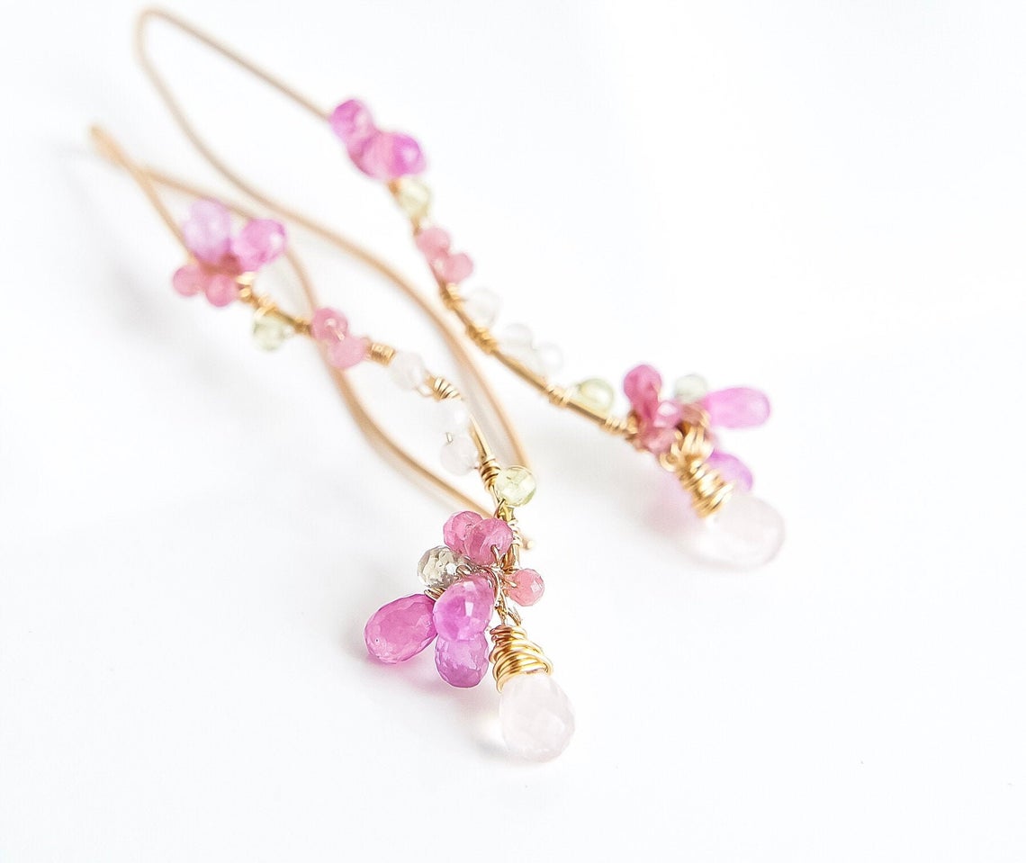 Pink Sapphire Cherry Blossoms Earrings