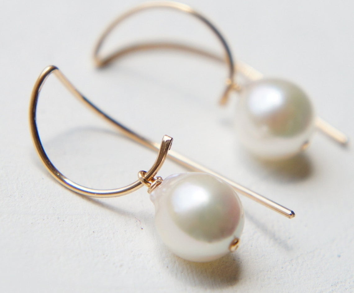 Modern Japanese Akoya Baroque Pearl Earrings in Gold filled