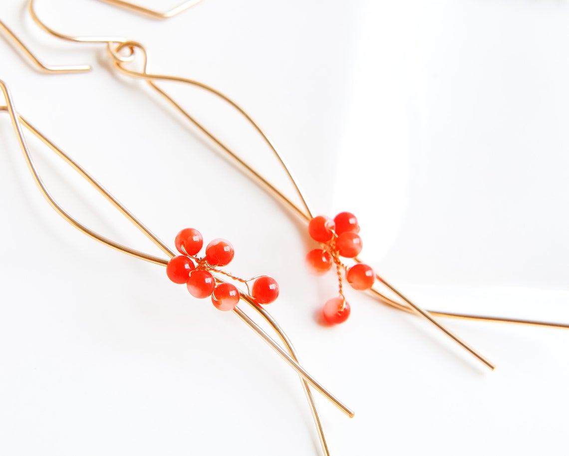 Undyed Japanese Red Coral Earrings