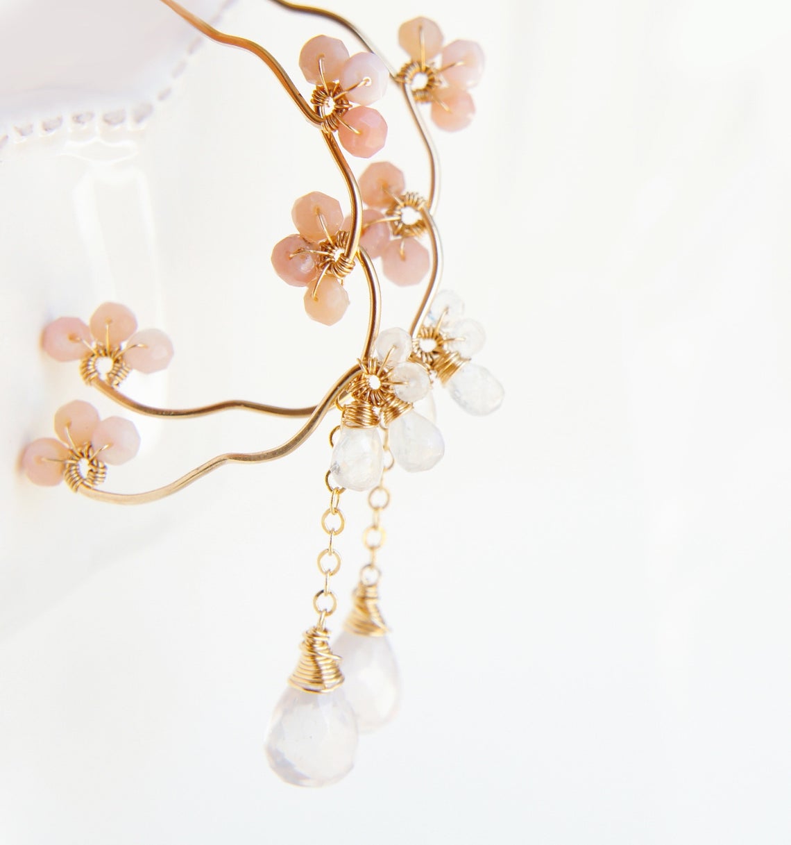 Pink Opal and Rose Quartz Earrings by Yukojewelry