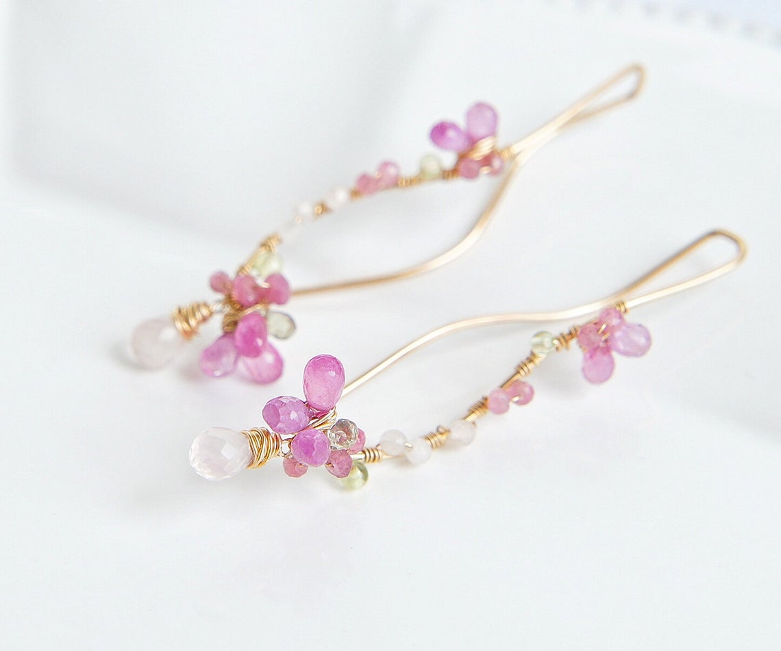 Pink Sapphire Cherry Blossoms Earrings