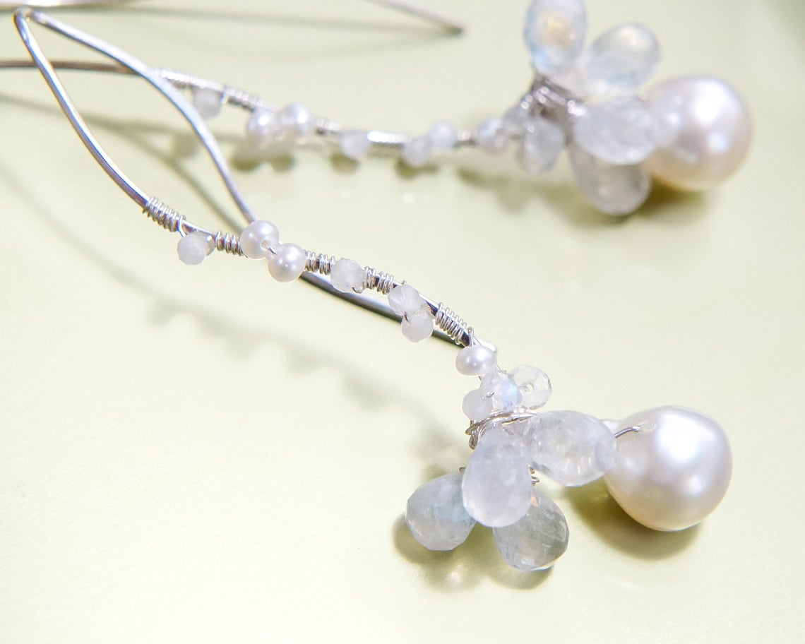 Japanese Akoya Pearl Wedding Earrings in Sterling silver