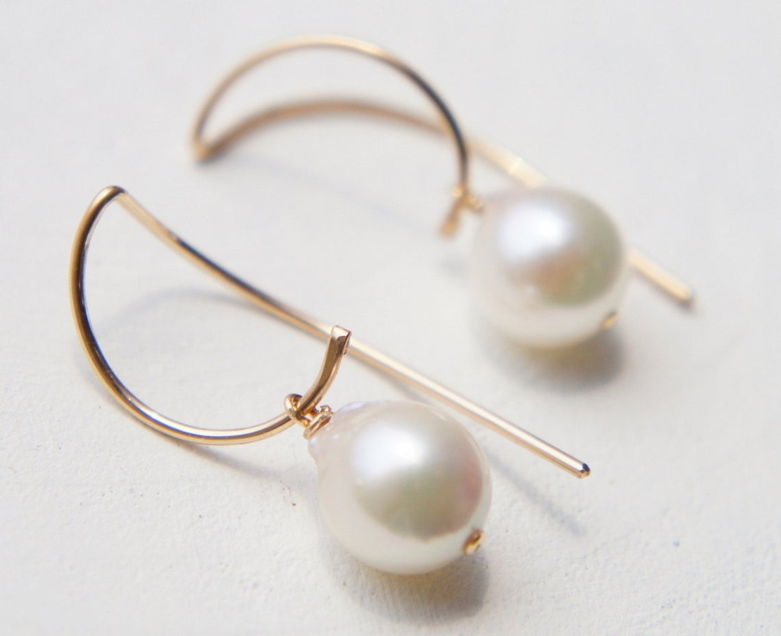 Modern Japanese Akoya Baroque Pearl Earrings in Gold filled