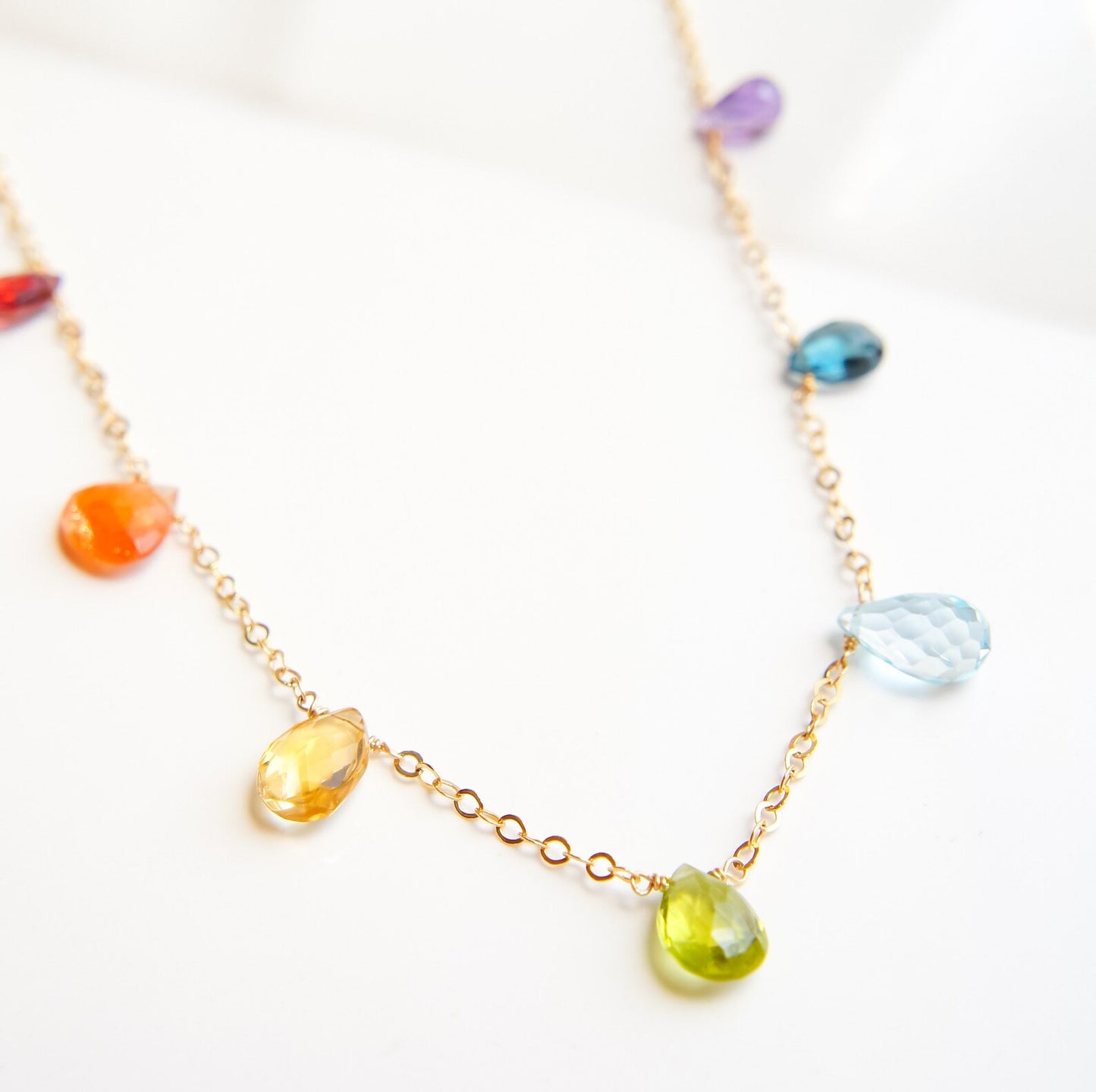 Multicolor Gemstones Station Necklace in Gold filled